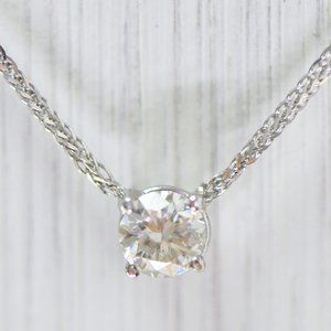 Real Diamond Solitaire Pendant Necklace 14K White Gold 0.40 TCW Round Shape F/VS